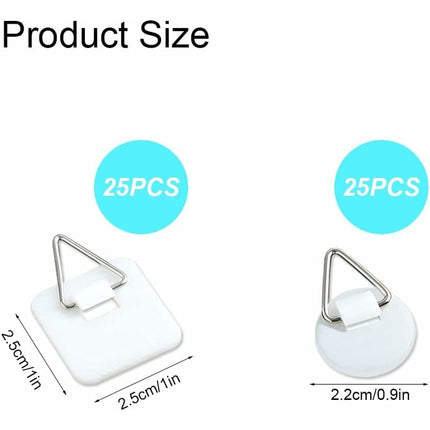 50-Pack 1"" Invisible Adhesive Hangers, Self-Adhesive Vertical Wall Plaque Hangers, Wall Plaques for Plates, Pictures, Decorative Art (White).