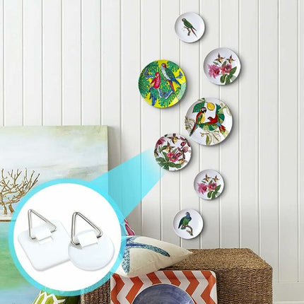 50-Pack 1"" Invisible Adhesive Hangers, Self-Adhesive Vertical Wall Plaque Hangers, Wall Plaques for Plates, Pictures, Decorative Art (White).