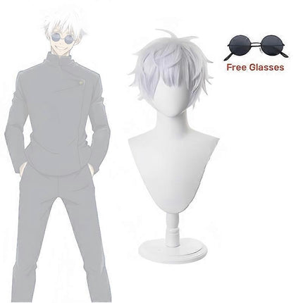 Anime Jujutsu Kaisen Gojo Satoru Cosplay Costume Eyepatch Wig Glasses Outfit Halloween Costumes for Men - Perfect Wig B Only S-max Wig B Only S.