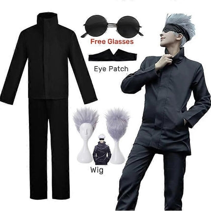 Anime Jujutsu Kaisen Gojo Satoru Cosplay Costume Eyepatch Wig Glasses Outfit Halloween Costumes for Men - Perfect Wig B Only S-max Wig B Only S.