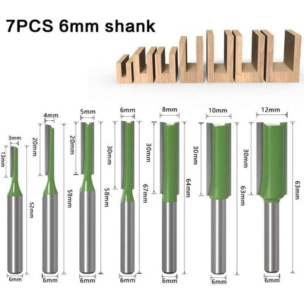 6mm Straight Router Bit Set, 7 Pieces Woodworking Carbide Straight Groove Router Bits for Wood, Compatible with Bosch, Makita.