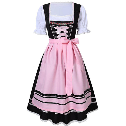 German Oktoberfest Costume for Women - Traditional Bavarian Beer Carnival Fraulein Cosplay Maid Costume - Black - Perfect Black XXL.