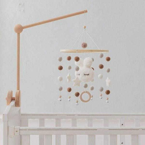 Baby with Felt Ball Hanging Nursery Rabbit Wind Chime Crib Mobile (White).