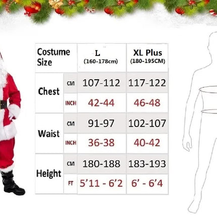 Santa Claus costume 7 parts complete Christmas costume for adults Cosplay Santa Claus costume plus elf plus santa xl pulse (180-195cm).