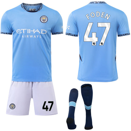 Man City Home Football Shirt Kit with Socks 2024-2025, Foden No.47 Shirt No.47 THE FOOT 24