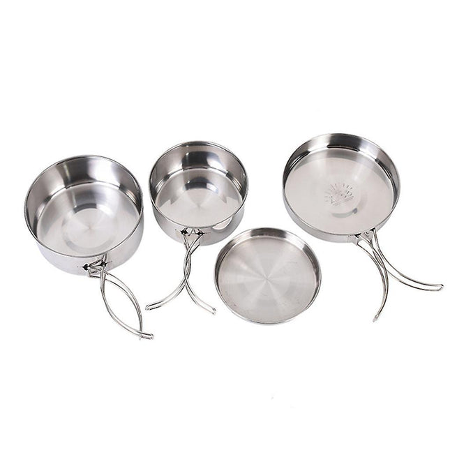 pcs Stainless Steel Pots/Frying Pan/Lid for Outdoor Camping Cooking.