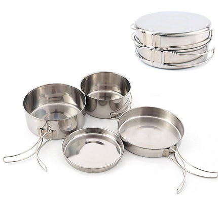 pcs Stainless Steel Pots/Frying Pan/Lid for Outdoor Camping Cooking.