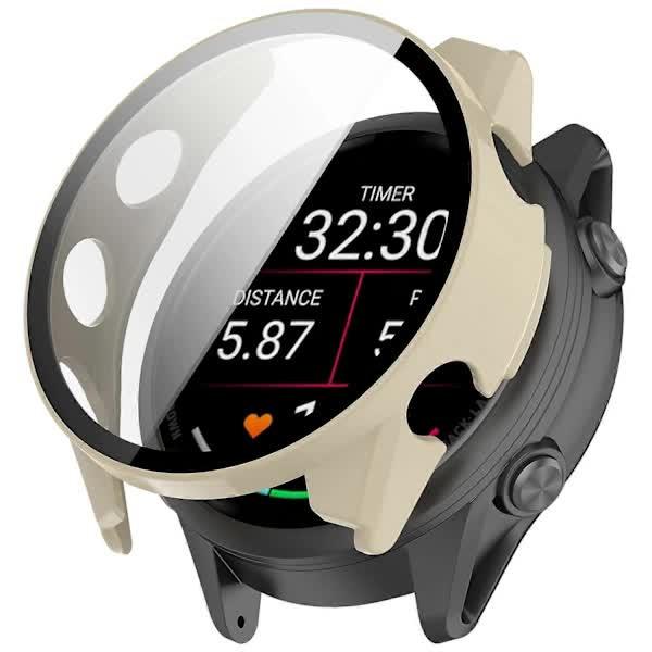 For Garmin Forerunner 970 Watch Case WANLONFENG PC Frame Protection with Tempered Glass Screen Protector - White White.