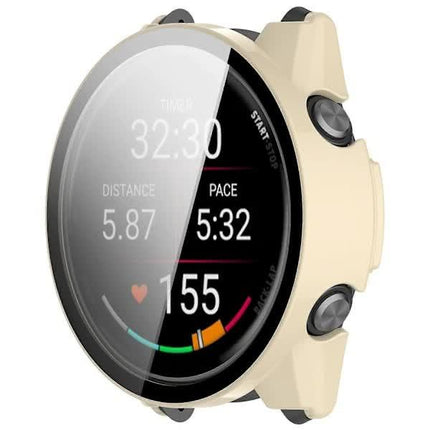 For Garmin Forerunner 970 Watch Case WANLONFENG PC Frame Protection with Tempered Glass Screen Protector - White White.