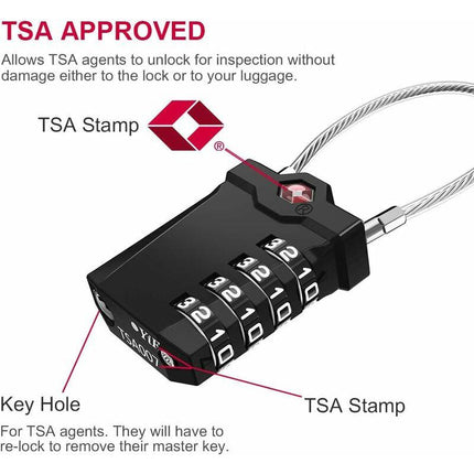 Luggage Lock, TSA 4-Digit Combination Lock for Suitcase with Opening Alarm, Code Lock Gym Cable Lock (1 Piece, Black).