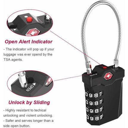 Luggage Lock, TSA 4-Digit Combination Lock for Suitcase with Opening Alarm, Code Lock Gym Cable Lock (1 Piece, Black).