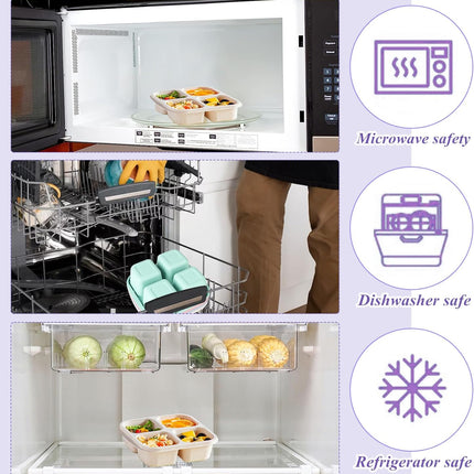 4-pack snack boxes with compartments, snack containers for kids and adults, 4-compartment bento lunch boxes.
