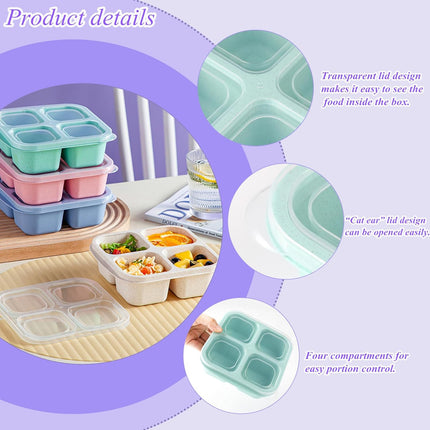 4-pack snack boxes with compartments, snack containers for kids and adults, 4-compartment bento lunch boxes.