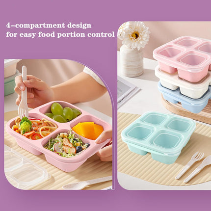 4-pack snack boxes with compartments, snack containers for kids and adults, 4-compartment bento lunch boxes.