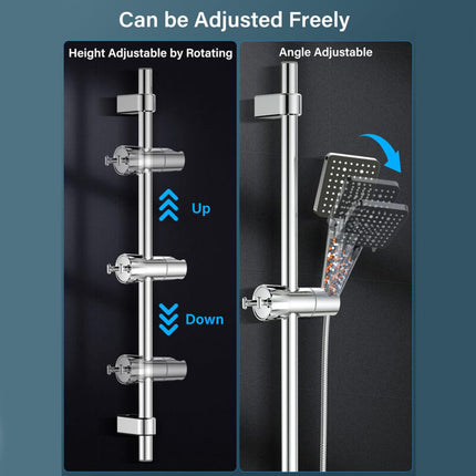 Adjustable Shower Head with 2 Hooks for 16-27mm Shower Rod, Wall Mounted Chrome Hand Shower Holder.