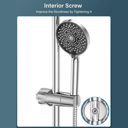 Adjustable Shower Head with 2 Hooks for 16-27mm Shower Rod, Wall Mounted Chrome Hand Shower Holder.