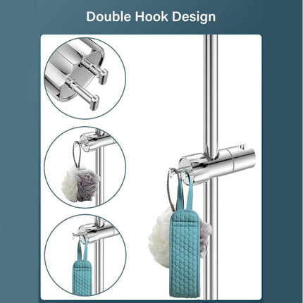 Adjustable Shower Head with 2 Hooks for 16-27mm Shower Rod, Wall Mounted Chrome Hand Shower Holder.