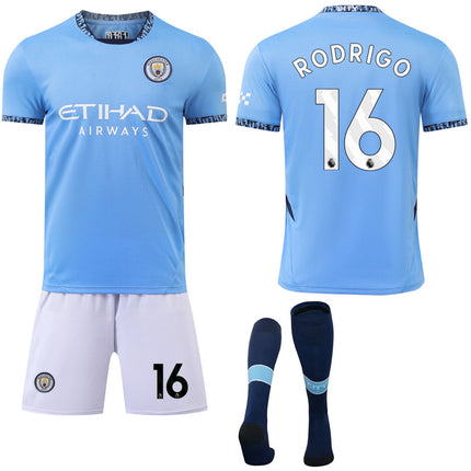 Manchester City Home Football Shirt Set with Socks for Kids & Adults 2024-2025 No. 16 RODRIGO No. 16 RODRIGO No. 16 RODRIGO No.16 RODRIGO XS