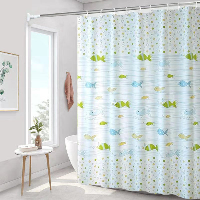 Shower curtain waterproof and mildew-resistant shower curtain fresh fish single curtain 200 width * 240 height [suspension rings included] P 200*240+ring.