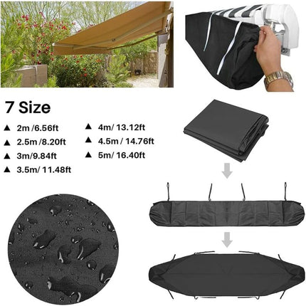 Awning Dust Cover, 3m Patio Awning Dust Cover Black Patio Awning Storage Cover, Waterproof Winter Protection, AAFGVC.