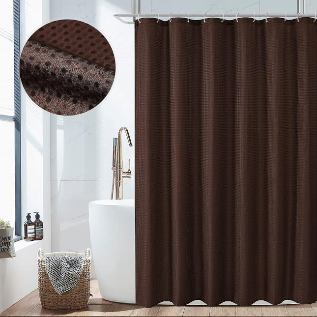 pc Brown Shower Curtain, Waffle Woven Textured Fabric Bathroom Shower.
