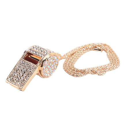 Whistle, metal and rhinestone crystal whistle, shiny with key ring for referees, coaches, teachers.