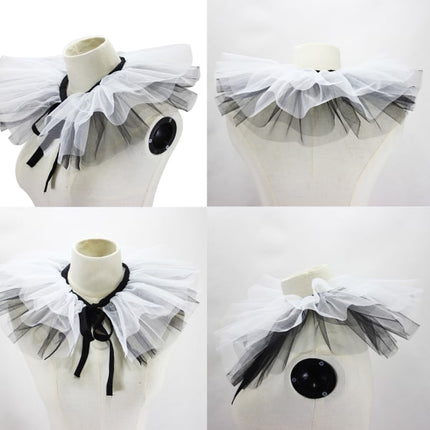 Women's Renaissance Tulle Ruffled False Collar Layered Black White Mesh Clown Choker Lace Up Victorian Neck Ruff Shawl Cosplay Props.