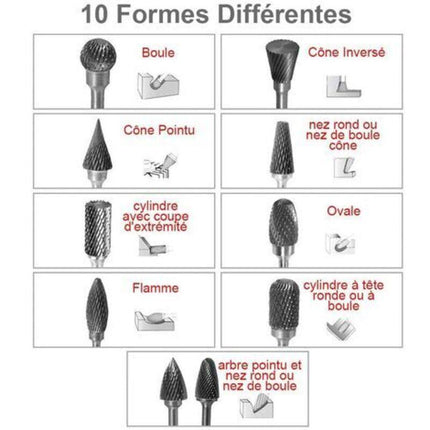 10pcs Double Cut Tungsten Steel Rotary Files with 3mm Shank, Twist Drill Bits for Dremel Rotary Tools.