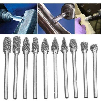 10pcs Double Cut Tungsten Steel Rotary Files with 3mm Shank, Twist Drill Bits for Dremel Rotary Tools.