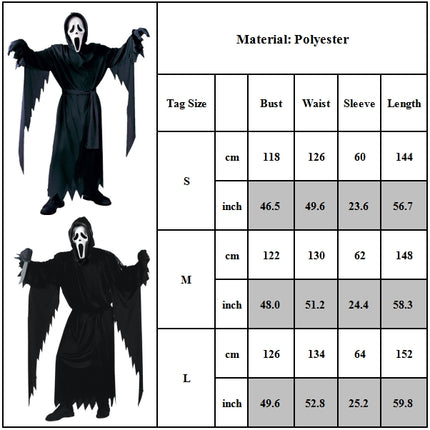 Scream Ghostface Black Halloween Scary Costume, Men, Adult Size Halloween Masquerade Costume M.