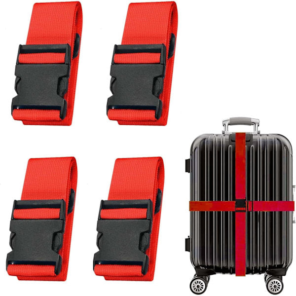 Suitcase 4-piece Luggage Strap Luggage Strap Set Cross Luggage Strap Adjustable Suitcase Strap Buckle Suitcase Strap RED.