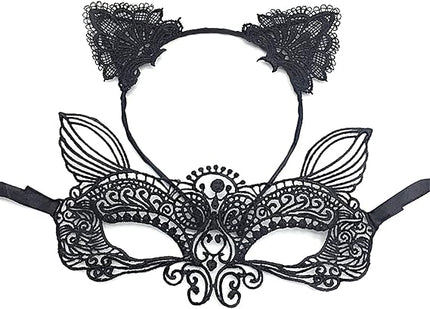 Cat mask and cat ears headband women's fancy dress Halloween mask costume Catwoman accessories makeup party gifts.