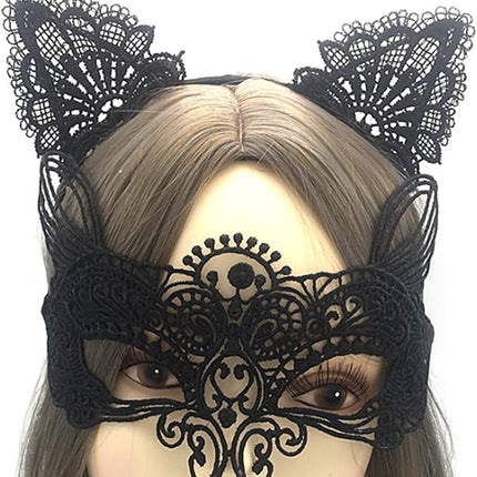 Cat mask and cat ears headband women's fancy dress Halloween mask costume Catwoman accessories makeup party gifts.