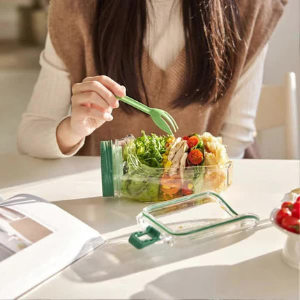 NEW Salad Container with Sauce Dressing Container, Vertical Layered Salad Container with Built-in Bowl, Portable Leak-Proof All-in-One Salad Box.