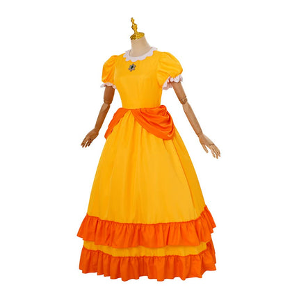 Daisy Cosplay Dress Rosalina Costume Halloween Carnival Cosplay Princess Dress with Crown Birthday Party Stage Wear with Headpiece XS XS Daisy.