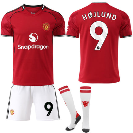 Man Utd Home Shirt 2025-26 - Adult & Kids Kit with Socks, No.9 Højlund No.9 Hojlund XL