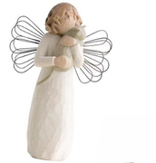 Willow resin imitation wood carving friendship angel statue resin crafts home decoration couple ornament Standing and holding a cat Standing and holding a cat.
