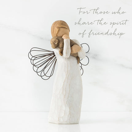 Willow resin imitation wood carving friendship angel statue resin crafts home decoration couple ornament Standing and holding a cat Standing and holding a cat.