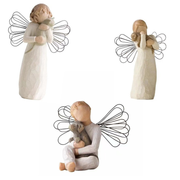 Willow resin imitation wood carving friendship angel statue resin crafts home decoration couple ornament Standing and holding a cat Standing and holding a cat.