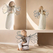 Willow resin imitation wood carving friendship angel statue resin crafts home decoration couple ornament Standing and holding a cat Standing and holding a cat.