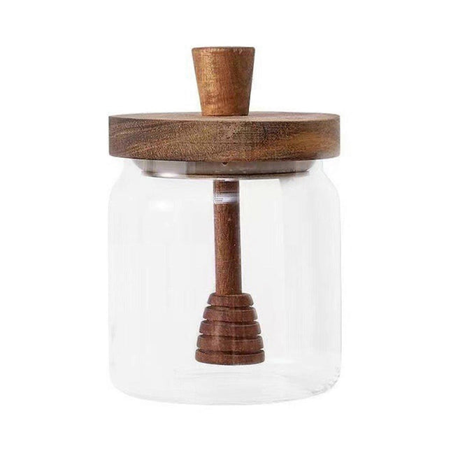 500ML Glass Honey Jar with Wooden Spoon Lid Airtight Honey Pot Set Transparent Honey Spoon and Jar Set for Easy Monitoring Wide Opening.