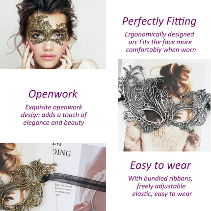 Masquerade Mask - Venetian Mask for Women, Beautiful Elegant Lace Mask for Ladies Halloween Mardi Gras Party Gold+Silver+Black.