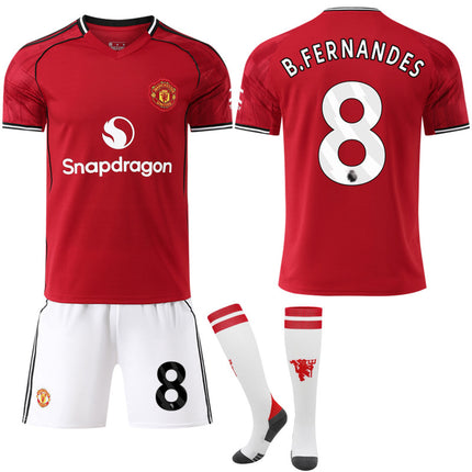 Manchester United Home Kids Adult Football Shirt with Socks 2025-2026 No.8 B.Fernandes No.8 B.Fernandes 18