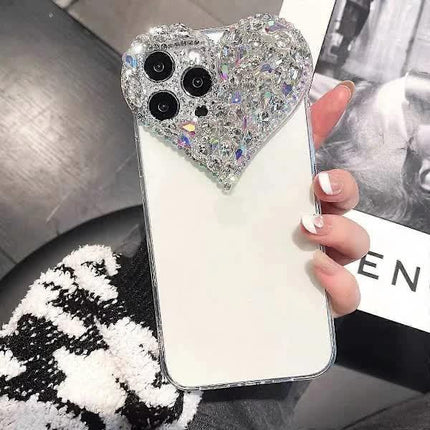 Compatible iPhone 15 Pro Max Case for Women and Girls, Luxury Bling Rhinestone 3D Diamond Love Case, Cute Pink Glitter, Sparkly Protective Case.