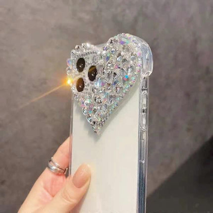 Compatible iPhone 15 Pro Max Case for Women and Girls, Luxury Bling Rhinestone 3D Diamond Love Case, Cute Pink Glitter, Sparkly Protective Case.