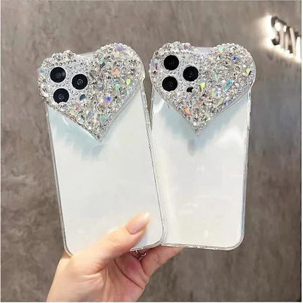 Compatible iPhone 15 Pro Max Case for Women and Girls, Luxury Bling Rhinestone 3D Diamond Love Case, Cute Pink Glitter, Sparkly Protective Case.