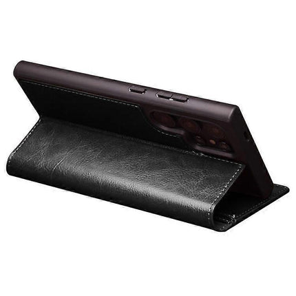 Compatible with Samsung Galaxy S24 Ultra Mobile Case Wallet Case Flip Stand Phone Protection Genuine Leather Black.