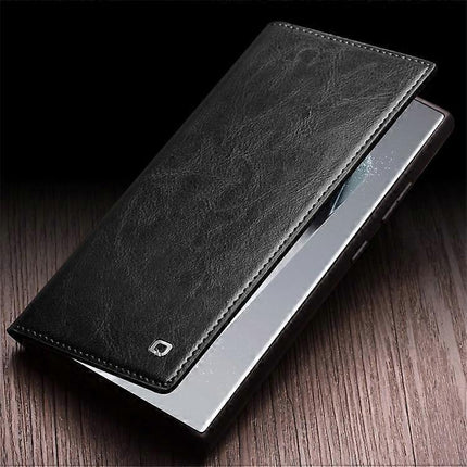Compatible with Samsung Galaxy S24 Ultra Mobile Case Wallet Case Flip Stand Phone Protection Genuine Leather Black.