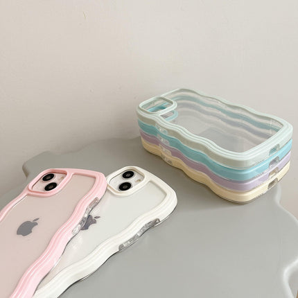 Transparent Cute Curly Simple Wavy Case, Aesthetic Design Bumper, Soft TPU for iPhone 14 Pro Max-White.