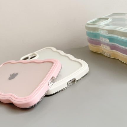 Transparent Cute Curly Simple Wavy Case, Aesthetic Design Bumper, Soft TPU for iPhone 14 Pro Max-White.